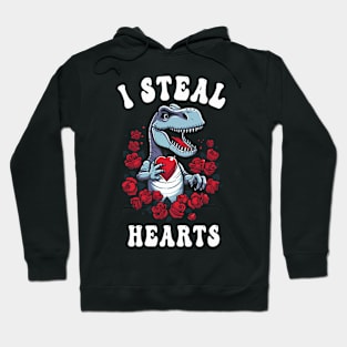 Boys Valentines Day Dinosaur I Steal Hearts Men Love T Rex Hoodie